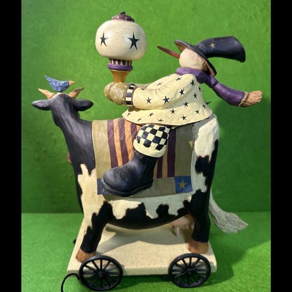 Williraye Folk Art ~ SNOWMAN ON COW Pull Toy ~ WW2390 Dreaming of Christmas - Picture 7 of 9